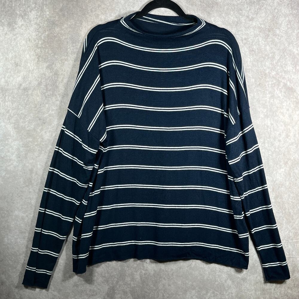 Lucky Brand Sweater‎ Womens Large Blue White Striped Knit Crew Neck Pullover